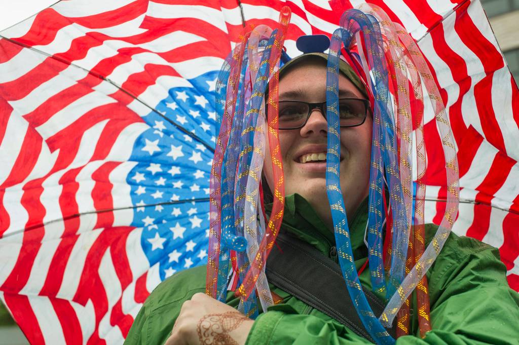 Jordan Cooper watches the William Seward Statue Ceremony on Monday, July 3, 2017. (Michael Penn | Juneau Empire)