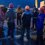 Gary Stambaugh, center, leads a safety briefing with volunteers before the annual city-funded fireworks show in Juneau&rsquo;s downtown harbor on Tuesday, July 3, 2017. (Michael Penn | Juneau Empire)