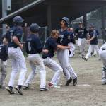 Owen Mendoza scores the winning run in Juneau Post 25&rsquo;s walk-off 4-3 victory over Service Post 28 Saturday at Adair-Kennedy Memorial Park. Mendoza scored from first base on Alex Muir&rsquo;s game-winning double. (Alex McCarthy | Juneau Empire)