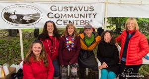 Gustavus Community Center Board members at the 2017 4th of July Pie For Breakfast booth. From left to right: Whitney Rapp, Rachel Parks, Kathy Streveler, Sean Neilson, Chris Gabriele and Susan Brook. Missing: David Thomas. (Courtesy image)