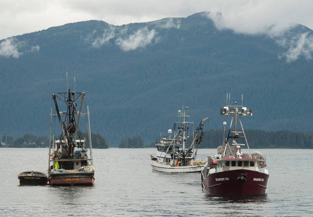 Fishing boats wait to deliver fish to Alaska Glacier Seafoods on Tuesday, July 25, 2017. (Michael Penn | Juneau Empire)