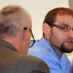 Justin Thomerson and his defense attorney, Gregory Parvin, left, during the third day of Thomerson&rsquo;s trial on riot charges in Juneau Superior Court Thursday morning, Aug. 4, 2017. (Liz Kellar | Juneau Empire)