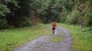Matt Callahan runs up Salmon Creek trail during Saturday&rsquo;s Nifty Fifty race. Callahan was one of 19 runners to brave the 50-kilometer course that ascended Perseverance, Mt. Robert&rsquo;s and Salmon Creek trails back-to-back-back. (Nolin Ainsworth | Juneau Empire)