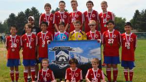 The Juneau Soccer Club&rsquo;s U14 &ldquo;Impact&rdquo; is shown at the Nike Mt. Hood Challenge. The team won all four of their games in Hillsboro, Oregon, from Aug. 12-16. Back Row (L to R): Coach Matt Dusenberry, Samuel Holst, Talon Briggs, Eric Nyssen, Matthias Carney, Will Robinson. Middle row: Phillip Lam, Will Rehfeldt, Andre Peirovi, Aidan Frenzel, Reed Loree, Kyle Dusenberry, Ammon Kawakami, Miguel Romero. Sitting: Matisse Geselle, Gabe Cheng, Reece Dusenberry. (Photo courtesy of Matt Dusenberry)