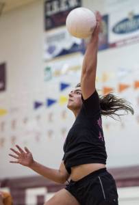 Juneau-Douglas High School varsity player Leah Spargo practices at JDHS on Wednesday, Aug. 23, 2017. (Michael Penn | Juneau Empire)