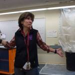 Principal Michelle Byer expresses her frustration with roof leaks at Riverbend Elementary School that drain into the school&rsquo;s computer lab on Friday, Sept. 15, 2017. (Michael Penn | Juneau Empire)