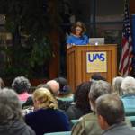 Dr. Lora Vess at a lecture on food security on Friday at the University of Alaska Southeast. (Kevin Gullufsen | Juneau Empire)
