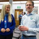 Assembly members Maria Gladziszewski and Jesse Kiehl retained their seats as they watch election results at the Assembly chambers on Tuesday, Oct. 3, 2017. (Michael Penn | Juneau Empire)