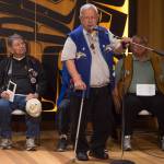 Ron Williams, a T&rsquo;akdeintann clan leader of Hoonah, speaks during a repatriation ceremony at the Walter Soboleff Center to transfer three cultural items from the University of Pennsylvania back to the clan on Wednesday, Oct. 11, 2017. (Michael Penn | Juneau Empire)
