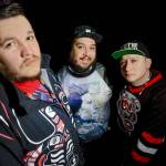 Ian &ldquo;DJ NDN&rdquo; Campeau, right, Ehren &ldquo;Bear Witness&rdquo; Thomas, middle, and Tim &ldquo;2oolman&rdquo; Hill, left, of A Tribe Called Red. (Photo by Falling Tree Photography)