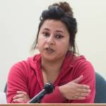 Aileen Sanchez speaks from the witness chair during Christopher Strawn&rsquo;s trial in Juneau Superior Court on Monday, Oct. 16, 2017. Strawn, 34, faces charges of first-degree and second-degree murder, manslaughter, criminally negligent homicide, third-degree assault and weapons misconduct in the shooting death of Brandon Cook in October 2015. (Michael Penn | Juneau Empire)