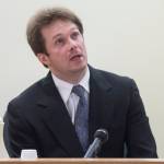 Christopher Strawn takes to the witness chair to testify on his own behalf in Juneau Superior Court on Tuesday, Oct. 17, 2017. Strawn, 34, faces charges of first-degree and second-degree murder, manslaughter, criminally negligent homicide, third-degree assault and weapons misconduct in the shooting death of Brandon Cook in October 2015. (Michael Penn | Juneau Empire)