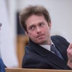 Christopher Strawn, right, confers with criminal defense attorney Nicholas Polasky during his trial in Juneau Superior Court on Friday, Oct. 13, 2017. Strawn, 34, faces charges of first-degree and second-degree murder, manslaughter, criminally negligent homicide, third-degree assault and weapons misconduct in the shooting death of Brandon Cook in October 2015. (Michael Penn | Juneau Empire)