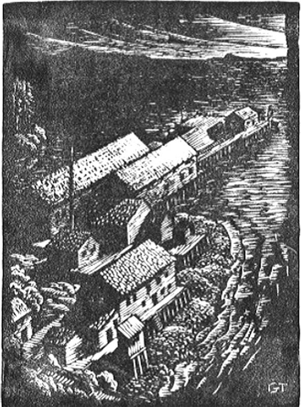 A woodcut of Union Bay cannery, possibly at the time Li Gongpu wrote his articles. &ldquo;Union Bay Cannery, Alaska, 1932,&rdquo; by George Paul Tsutakawa. Reba and Dave Williams Collection, gifted to the National Gallery of Art. Courtesy image.