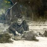 John Barrymore and Dolores Costello pose with three bear skins. Image courtesy of Joel Bennett.