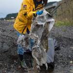 Leticia McRae picks up garbage near Sunny Point on Wednesday, Oct. 18, 2017. (Michael Penn | Juneau Empire)