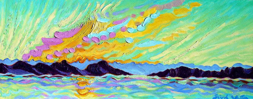 &ldquo;Popsicle Sunset - Chilkat Range,&rdquo; by Devita Stipek Writer. She is the Juneau Artist Gallery&rsquo;s featured artist.