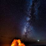A lava plume and the Milky Way as seen in Volcanoes National Park, Hawaii. (Photo by Richard Hebhardt)