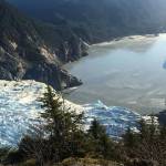 From the top of West Glacier Trail, a view of the toe of the glacier and Mendenhall Lake trail. (Photo by Denise Carroll)