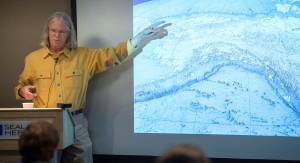 John Cloud, an independent historian of geography and cartography, gives a lecture titled &ldquo;The Treaty of Cession, as Seen through the Lenses of Art, Cartography, and Photography,&rdquo; at the Walter Soboleff Center on Wednesday, Nov. 15, 2017. (Michael Penn | Juneau Empire)