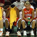 In this Nov. 26, 2003 photo, from left, Clemson&rsquo;s Maggie Slosser, Lakeia Stokes, Julie Talley and Julie Aderhold sit on the bench after Clemson&rsquo;s 61-58 loss to Alasaka-Anchorage in the championship game of the Great Alaska Shootout on in Anchorage, Alaska. Shootout fans over the years witnessed the best of college basketball, with Duke, North Carolina, Kentucky, Michigan State and UCLA winning titles, but the end is near. The 40th Shootout will be the last, a victim of changed rules and competition. (Michael Dinneen | The Associated Press File)