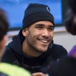 Professional basketball player Damen Bell-Holter, a Haida from Hydaburg, visits sixth-graders at Dzantik&rsquo;i Heeni Middle School to give an inspirational speech on Friday, Dec. 8, 2017. Each sixth-grader, 178 in total, received a free lineform designed basketball during the event. (Michael Penn | Juneau Empire)