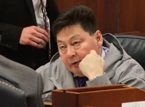 In this Jan. 17, 2017 photo, state Rep. Dean Westlake, D-Kotzebue, talks with another legislator during a break in the opening session of the Alaska Legislature in Juneau, Alaska. An Alaska state representative accused of inappropriate behavior by a former legislative aide says he apologizes if an encounter with him &ldquo;made anyone uncomfortable.&rdquo; Westlake released the statement after allegations against him were made public by the aide, Olivia Garrett, who did not work in Westlake&rsquo;s office. (Mark Thiessen | The Associated Press File)