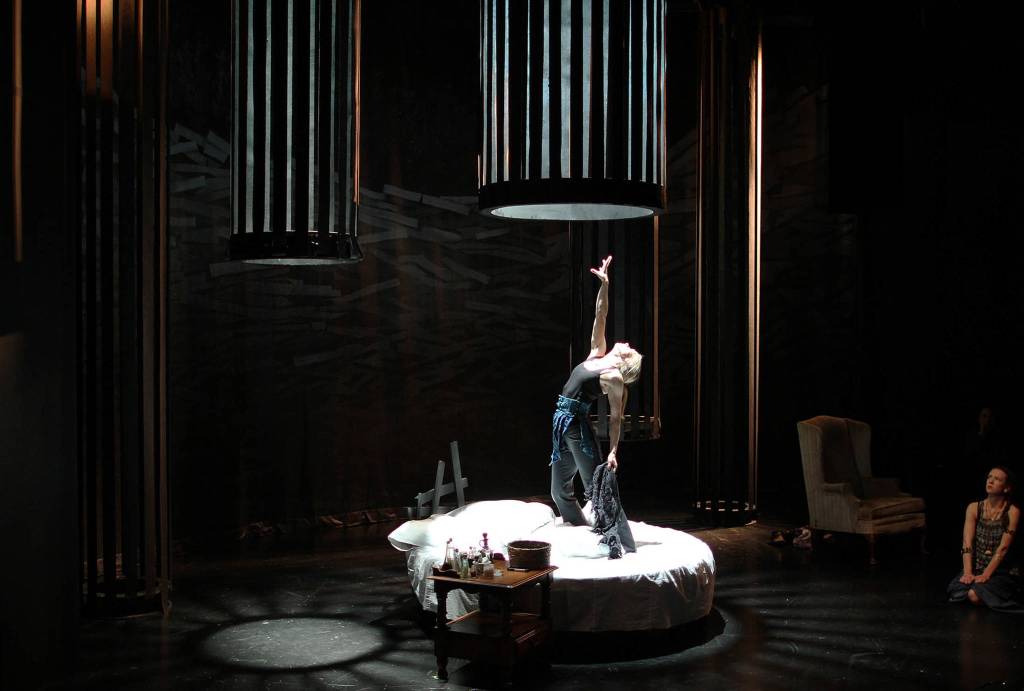 A rehearsal of &ldquo;Not Medea&rdquo; at Perseverance Theatre, with a set designed by Akiko Nishijima Rotch. Photo courtesy of Rotch.