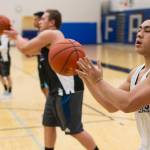Roy Tupou, right, and Puna Toutaiolepo workout with teammates during Thunder Mountain High School boys basketball practice at TMHS on Thursday, Dec. 7, 2017. (Michael Penn | Juneau Empire)