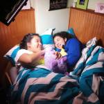 Mya Pecson and Jasmine Sears filming the sleepover scene in &ldquo;How to Say Goodbye.&rdquo; Image courtesy of Eriksen.