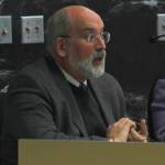 McDowell Rackner Gibson PC Partner Kirk Gibson speaks to the City and Borough of Juneau Assembly Finance Committee on Wednesday about the possibility of the city getting involved in the process of Hydro One purchasing Alaska Energy Light & Power. (Alex McCarthy | Juneau Empire)