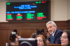 In this March 15, 2017 photo, Senate President Pete Kelly watches as lawmakers vote on Senate Bill 26. (Michael Penn | Juneau Empire File)