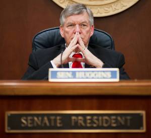 Former Senate President Charlie Huggins, R-Wasilla, is seen at work on Friday, April 12, 2013. Huggins has said he is suspending his run for governor. (Michael Penn | Juneau Empire file)