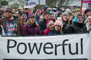 Juneau residents turn out for the second Women&rsquo;s March starting with speeches at the Capitol before a walk to Marine Park on Saturday, Jan. 20, 2018. (Michael Penn | Juneau Empire)