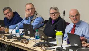 Members of the Alcoholic Beverage Control Board meet at Centennial Hall on Tuesday, Jan. 23, 2018. From left are: Bobby Evens, Rex Leath, Vice Chair Ellen Ganley and Chair Robert Klein. (Michael Penn | Juneau Empire)  Members of the Alcoholic Beverage Control Board meet at Centennial Hall on Tuesday, Jan. 23, 2018. From left are: Bobby Evens, Rex Leath, Vice Chair Ellen Ganley and Chair Robert Klein. (Michael Penn | Juneau Empire)