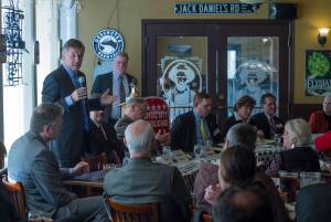 Governor candidate Scott Hawkins delivers his introduction during a GOP candidate forum at the Prospector Hotel on Friday, Jan. 26, 2018. (Michael Penn | Juneau Empire)