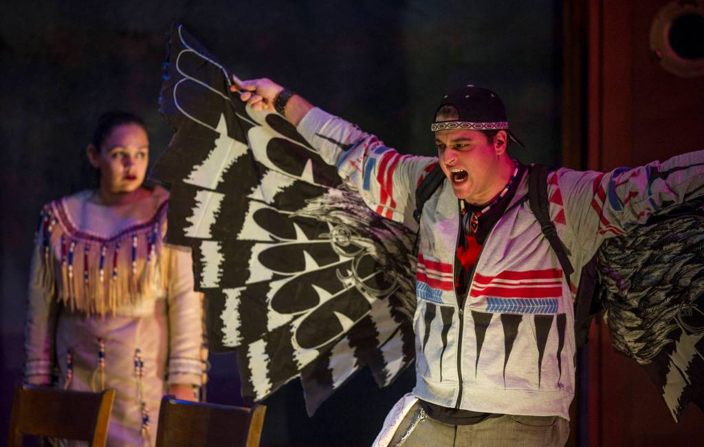 Alec Shamas, right, and Erin Tripp rehearse in Perseverance Theatre&rsquo;s production of William Inc. on Tuesday, Jan. 23, 2018. (Michael Penn | For the Capital City Weekly)