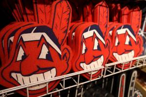 Foam Chief Wahoos line the shelf at the Cleveland Indians team shop, Monday, Jan. 29, 2018, in Cleveland. Divisive and hotly debated, the Chief Wahoo logo is being removed from the Cleveland Indians&rsquo; uniform next year. The polarizing mascot is coming off the team&rsquo;s jersey sleeves and caps starting in the 2019 season. The Club will still sell merchandise featuring the mascot in Northeast Ohio. (Tony Dejak | The Associated Press)