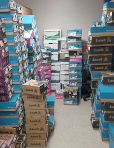 The Juneau School District gratefully accepted almost 250 pair of new winter boots from Juneau Fred Meyer to distribute to schools for children in need.