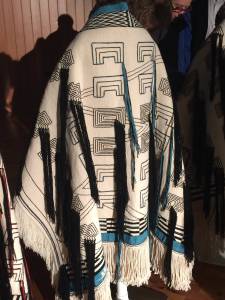 Reknowned weaver Teri Rofkar&rsquo;s Lituya Bay robe. The robe documents the 1958 earthquake that created a tsunami in the bay. Photo courtesy of Vivian Mork Y&