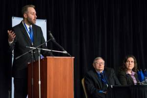 Joshua Kindred, environmental counsel for the Alaska Oil and Gas Association, speaks at the Southeast Conference&