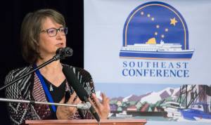 Devany Plentovich, a program manager for the Alaska Energy Authority, speaks at the Southeast Conference&