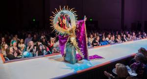 &ldquo;Doragon&rdquo; by Beth Bolander, modeled by Dani Gross, at the Wearable Art Show at Centennial Hall on Saturday, Feb. 17, 2018. Doragon placed third in the Juror&rsquo;s Best in Show. (Michael Penn | Juneau Empire)