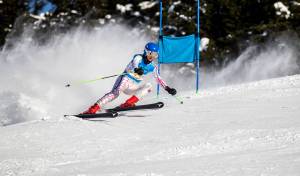 Juneau Ski Club&rsquo;s JoJo Griggs races in the giant slalom at the Alyeska Cup/Alaska State Championships on Saturday at Alyeska Resort in Girdwood. (Bob Eastaugh | Courtesy Photo)