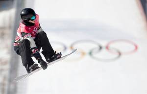 Max Parrot, of Canada, jumps during the men&rsquo;s Big Air snowboard qualification competition at the 2018 Winter Olympics in Pyeongchang, South Korea, Wednesday, Feb. 21, 2018. (Dmitri Lovetsky | The Associated Press)