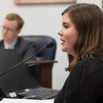 Juneau-Douglas High School sophomore Stella Tallmon testifies in front of the House Judiciary Committee in favor of HB 75, a gun violence protective orders bill, at the Capitol on Wednesday, Feb. 28, 2018. (Michael Penn | Juneau Empire)