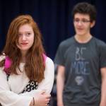 Natalie, played by Ashleigh Watt, and Henry, played by Cole Mitchell, rehearse in Juneau Douglas Little Theatre&rsquo;s production of &ldquo;Next to Normal&rdquo; at McPhetre&rsquo;s Hall on Monday, Feb. 26, 2018. (Michael Penn | For the Capital City Weekly)
