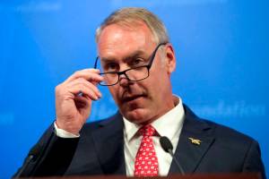 In this Sept. 29, 2017 photo, Interior Secretary Ryan Zinke speaks on the Trump Administration&rsquo;s energy policy at the Heritage Foundation in Washington. (Andrew Harnik | The Associated Press File)