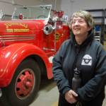 Kathy Miller talks on March 7 about her 10 years as a volunteer firefighter/EMT for Capital City Fire/Rescue at the Lynn Canal Fire Station after a career as a nurse. (Michael Penn | Juneau Empire)