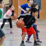 Konrad Frank | For the Juneau Empire Young basketball player Rolando Felipe, center, practices a &ldquo;triple threat&rdquo; position. A part of basketball fundamentals, players are prepared to pass, dribble or shoot out of the triple threat.